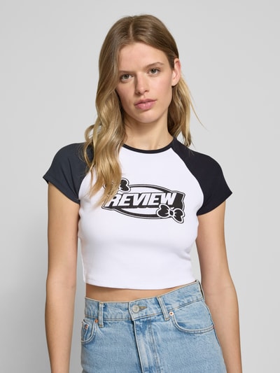 Review Kort T-shirt met labelprint Wit - 3