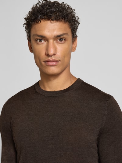 Christian Berg Men Regular fit shirt met lange mouwen van een mix van merinowol Donkerbruin gemêleerd - 3