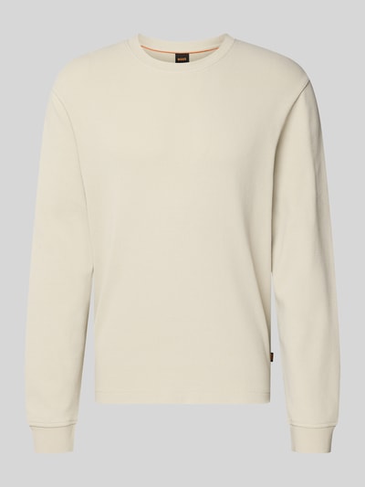 Produktfoto, Regular Fit Langarmshirt aus Baumwoll-Mix Modell 'WE-TEMPEST' von BOSS Orange, Optik: Unifarben, Rundhals, langarm, Label-Patch, Ärmelabschluss gerippt, Materialverarbeitung: Feinripp