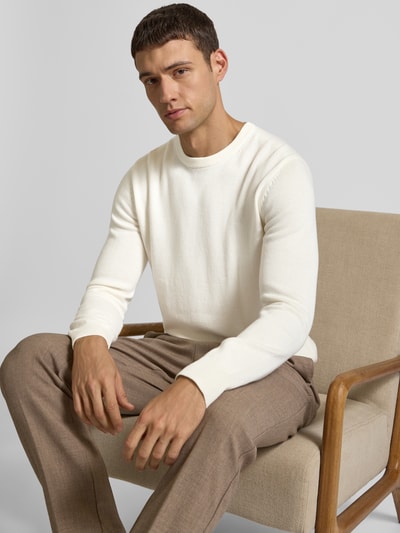 Christian Berg Men Strickpullover mit Woll-Anteil und Rundhalsausschnitt Offwhite Melange 3