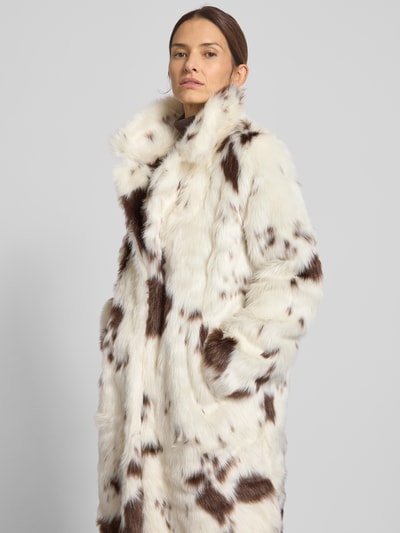VERO MODA Regular Fit Webpelzmantel mit Allover-Muster Modell 'CRYSTAL' Ecru 3