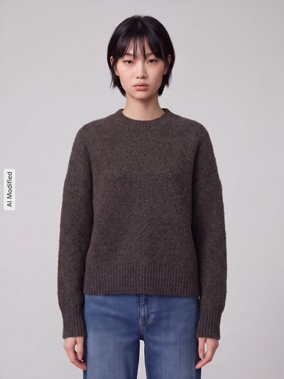 VERO MODA oversized pullover met wol model 'BOOM' Chocoladebruin gemêleerd - 4