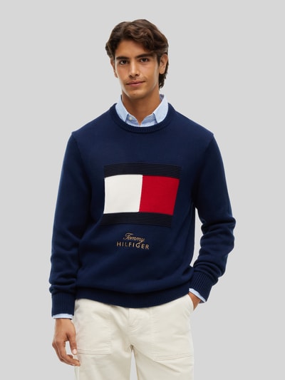 Tommy Hilfiger Regular Fit Pullover mit Motiv-Print Dunkelblau 4
