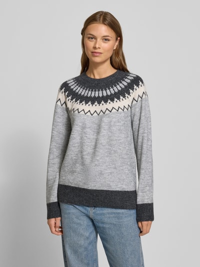 Vero Moda Regular Fit Strickpullover mit Woll-Anteil Modell 'SIMONE' Hellgrau Melange 4