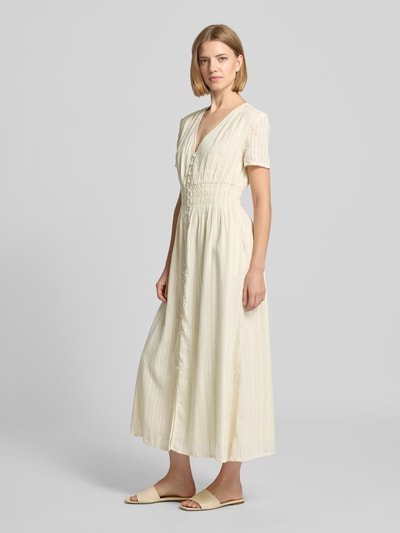 Jake*s Studio Woman Midikleid mit V-Ausschnitt und Knopfleiste Ecru 1