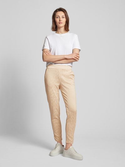 ICHI Spodnie dresowe o kroju slim fit z efektem podpalania model ‘Kate’ Beżowy 1