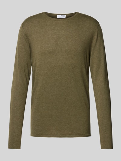 SELECTED HOMME Pullover mit geripptem Rundhalsausschnitt Modell 'Rome' Gruen 2