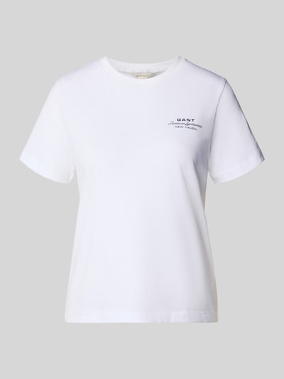 Produktfoto, T-Shirt mit Label-Print und Rundhalsausschnitt von Gant, weiß, Reine Baumwolle, Regular-Fit, Rückenlänge 57 cm, Damen T-Shirt