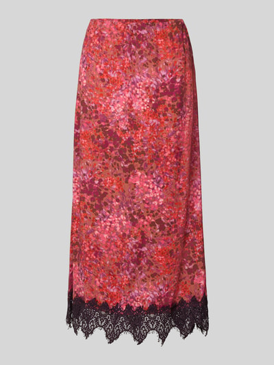 Rich & Royal Midirock aus Viskose mit Spitzenbesatz Pink 1