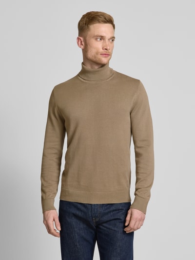 s.Oliver RED LABEL Regular Fit Rollkragenpullover aus Baumwolle mit gerippten Abschlüssen Hellbraun 4