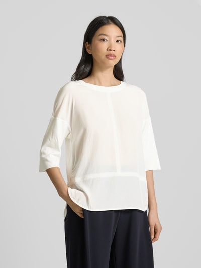 Marc Cain T-shirt met geribde ronde hals Offwhite - 4