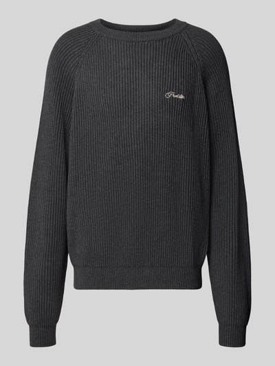 Produktfoto, Relaxed Fit Strickpullover aus reiner Baumwolle Modell 'Campus' von PROHIBITED in Dunkelgrau mit gerippten Abschlüssen, detailreiche Struktur
