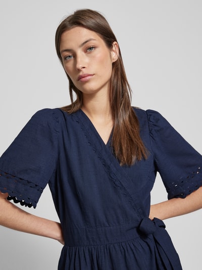 YAS Knielange jurk in wikkellook, model 'NAVINA' Marineblauw - 3