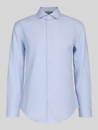 Produktfoto, Slim Fit Business-Hemd mit Kentkragen von Jake*s in Hellblau mit weißen Streifen, Knopfleiste, reine Baumwolle, glatte Textur