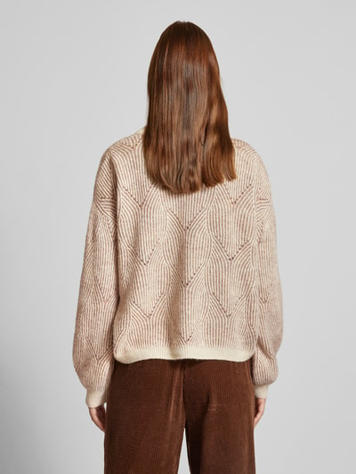 Pieces Loose Fit Strickpullover mit abstraktem Strickmuster Modell 'JENNA' Ecru 5