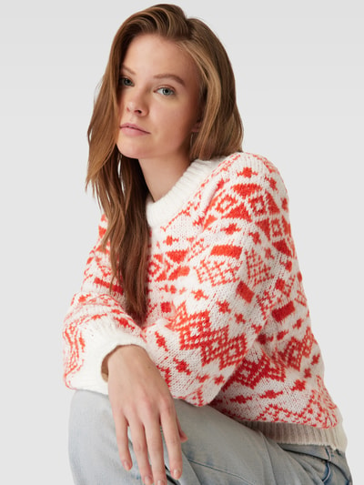 Pieces Gebreide pullover met all-over motief, model 'JIANNA' Rood - 3