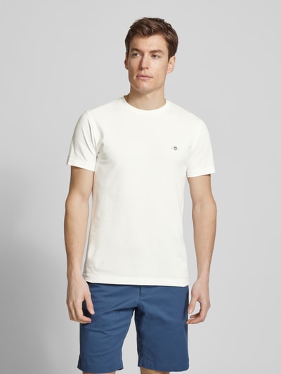 Gant T-shirt o kroju slim fit z wyhaftowanym logo Złamany biały 4