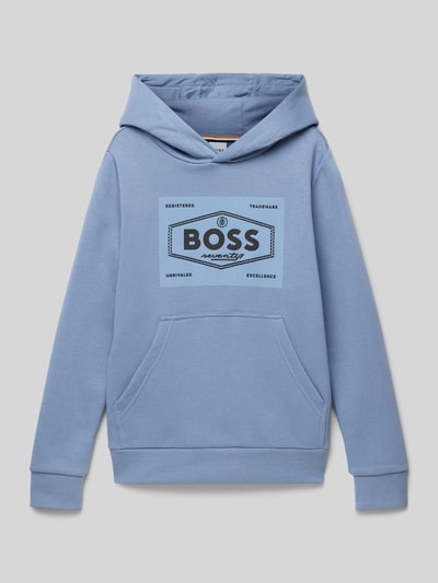 Boss Hoodie mit Label-Print und Känguru-Tasche Rauchblau 1