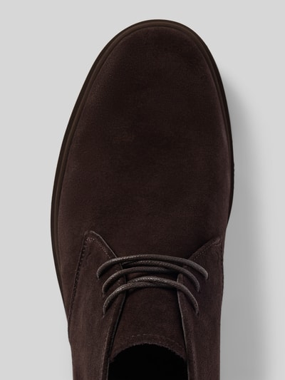 Productfoto, donkerbruine leren schoenen uit één stuk met afgeronde pasvorm, profielzool, vetersluiting, model 'VENTON' van LLOYD, echt leer, hakhoogte 3 cm, schachthoogte 11 cm, schachtwijdte 9 cm, gladde en zachte textuur