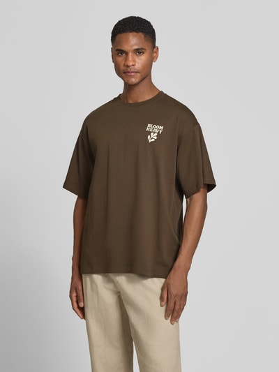 Casual Friday Relaxed Fit T-Shirt mit Statement-Print Modell 'RUDE' Dunkelbraun 4
