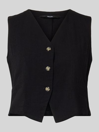 VERO MODA Regular Fit Leinenweste aus Baumwoll-Leinen-Mix Modell 'CAIA' Black 2