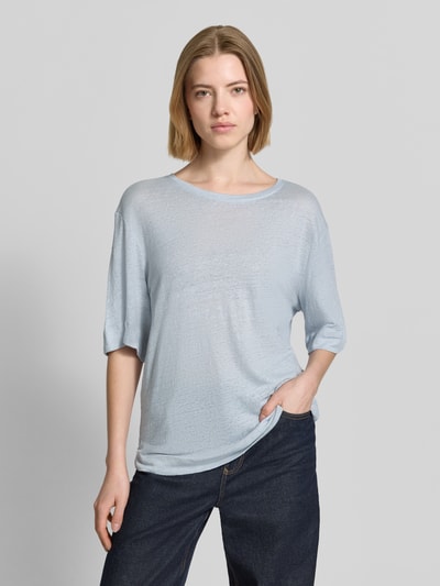 BOSS Orange Regular Fit T-Shirt aus reinem Leinen Hellblau 4