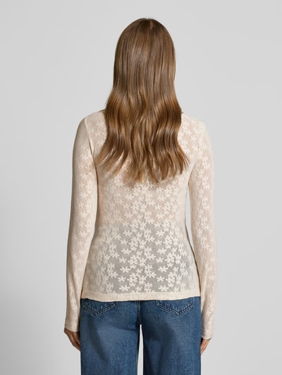Jake*s Collection Shirt met lange mouwen en geribde ronde hals Ecru - 5
