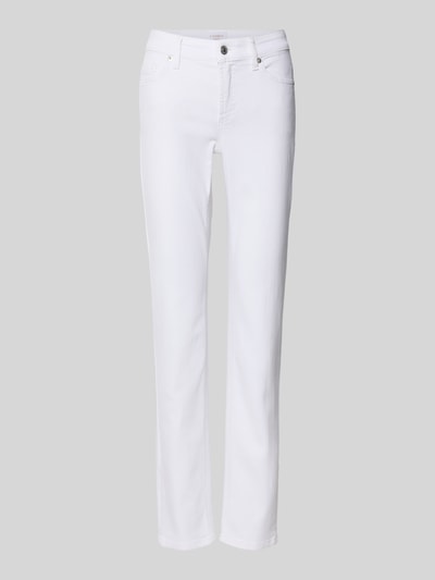 Produktfoto, witte Straight Fit Jeans in 5-pocket-design model 'PIPER LONG' van JOOP!, elastische katoenmix, rechte pijpen, knoop- en ritssluiting, riemlussen, maat 36: taillewijdte 40 cm, binnenbeenlengte 78 cm