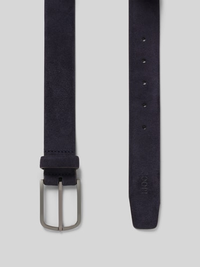 Produktfoto, Gürtel mit Dornschließe von JOOP! Collection aus dunkelblauem Kalbsleder mit mattem Metallverschluss, klassische Passform, 3 cm breit