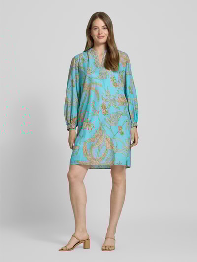 Emily Van den Bergh Knielanges Kleid mit Ballonärmeln Aqua 1