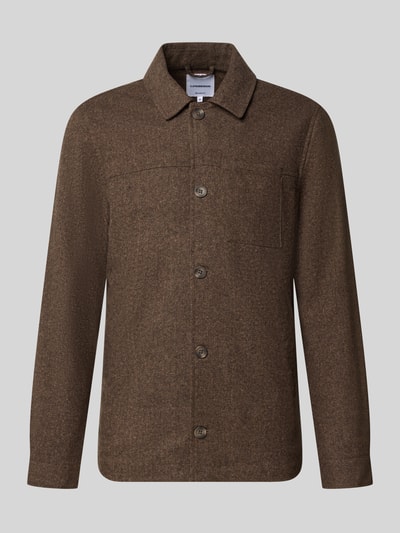 Produktfoto, Regular Fit Jacke mit Woll-Anteil von Lindbergh w kolorze brązowym, elastyczna mieszanka materiałów z dodatkiem wełny, wykładany kołnierz, kieszeń na piersi, listwa guzikowa, długość tyłu w rozmiarze M: 72 cm