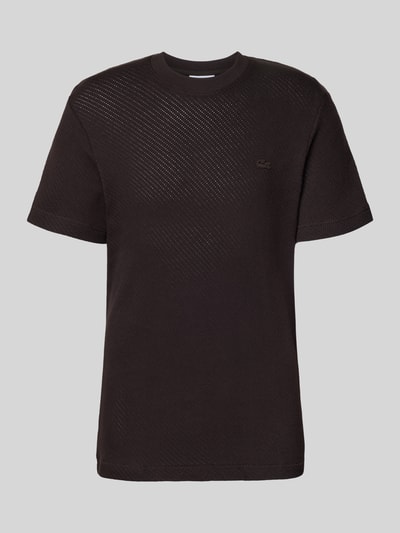 Produktfoto, Regular Fit T-Shirt aus reiner Baumwolle von Lacoste, czarny, gładka struktura, logo, krótki rękaw, krój regular fit, dzianina