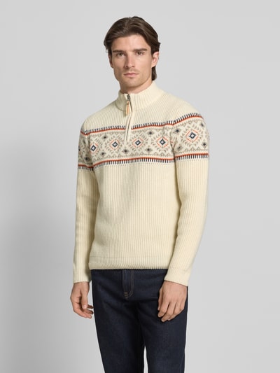 RAGMAN Sweter z mieszanki wełny z norweskim wzorem i kołnierzem zapinanym Złamany biały 4