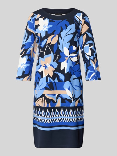 Produktfoto, Knielanges Kleid aus Viskose-Mix im Allover-Look von Betty Barclay, bloemenprint in blauw, beige en wit, rechte fit, ronde hals, 3/4-mouw, viscosemix met stretch, ruglengte 87 cm, borstwijdte 45 cm, mouwlengte 46 cm