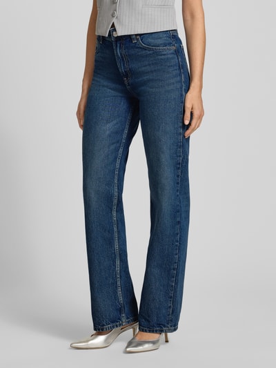 MANGO Straight Fit Jeans im Used-Look Modell 'MIAMI' Dunkelblau 4