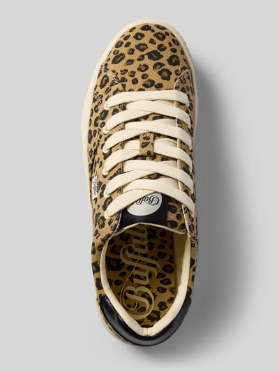 Productfoto, Sneaker met Allover-Animal-Print van Buffalo, afgeronde fit, logodetail, vetersluiting, plateauzool, beige en zwarte tinten, textuur van imitatieleer