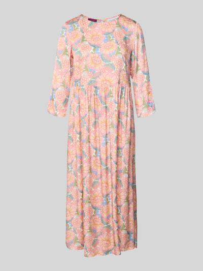 Productfoto, Midikleid aus Viskose met ronde halsuitsnijding van Rich & Royal, rechte fit, 3/4-mouw, kleurrijk bloemenpatroon, fijne textuur