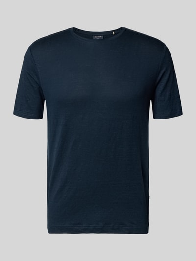 Productfoto, T-shirt uit mix van linnen en elastaan met ronde hals van OLYMP Level Five, regular fit, labeldetail, ruglengte 69 cm, kleur donkerblauw