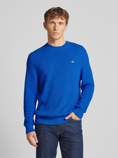 Gant Gebreide pullover met labelstitching Koningsblauw - 4