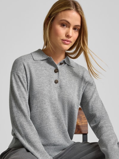 Jake*s Casual Regular Fit Longsleeve aus reinem Kaschmir mit Knopfleiste Silber Melange 3