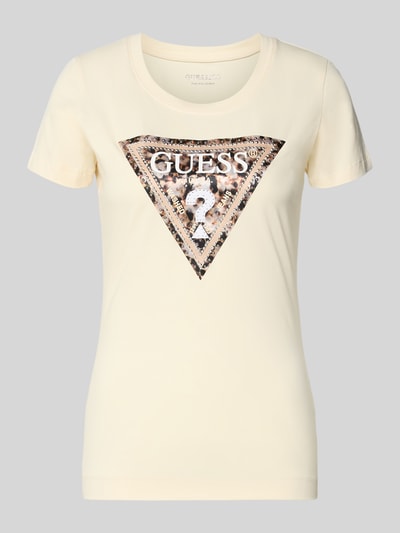 GUESS Slim fit T-shirt met siersteentjes Ecru - 2