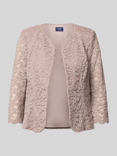 Produktfoto, Blazer mit Spitze und 3/4-Arm von Vera Mont, beżowy z motywem liści, materiał z domieszką stretchu, krój regular fit, okrągły dekolt, otwarty przód, długość pleców w rozmiarze 36: 55 cm