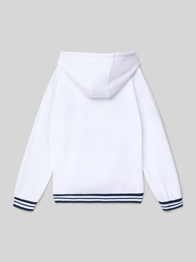 Produktfoto, Regular Fit Hoodie mit Logo-Stitching van Guess voor kinderen, puur katoen, elastische boorden, wit met blauwe details.