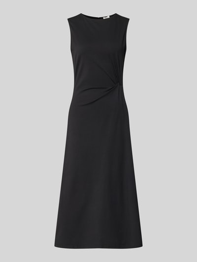 Produktfoto, Tailliertes Freizeitkleid aus katoenmix van s.Oliver RED LABEL in effen zwart met getailleerd pasvorm, boothals, midilengte, taillendraapering, naadritssluiting, brede bandjes, mouwloos, uitlopende zoom, jersey materiaalverwerking