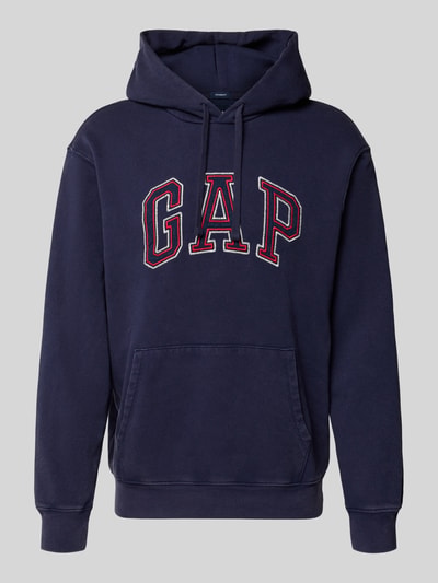 Productfoto, Hoodie met Logo en Känguru-Tasche van GAP, donkerblauw katoenmix, regular fit, groot geborduurd logo, kangoeroezak