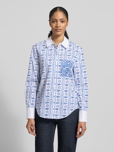 HERZENS Regular fit blouse in all-over look met borstzak Wit - 4