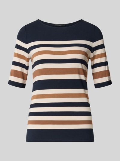 Produktfoto, Regular Fit T-Shirt aus reiner Viskose von Betty Barclay, Damen T-Shirt mit Streifen in Dunkelblau, Braun und Beige, glatte Textur