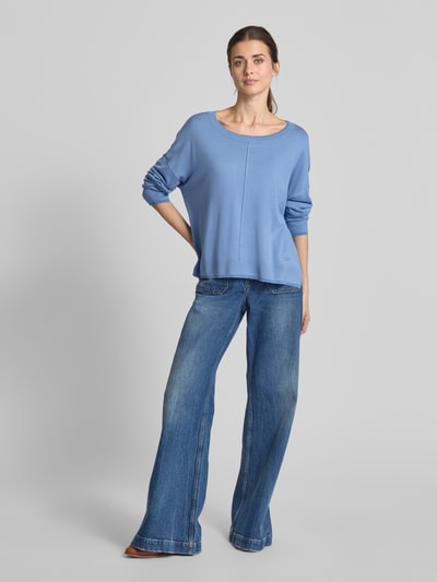 Liu Jo White Oversized Strickpullover mit Rundhalsausschnitt Hellblau 1