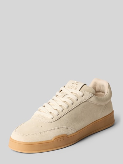 Produktfoto, Sneaker aus Leder mit Label-Details Modell 'PRIME' von Lloyd in Beige mit abgerundete-Spitze, Schnürverschluss, leicht profilierte Sohle, Absatzhöhe 3 cm, Schafthöhe 8 cm, Schaftweite 8 cm, matte Oberfläche und dezenter Label-Prägung