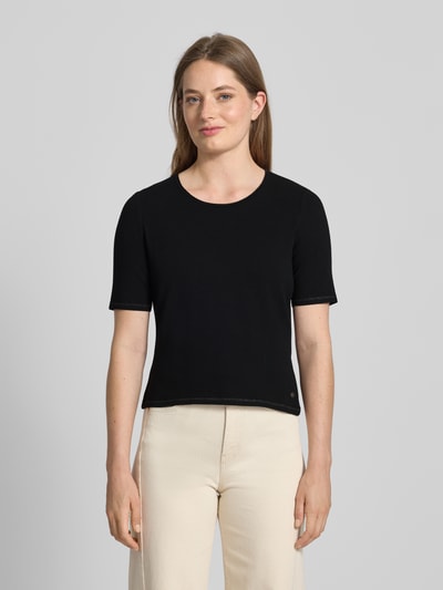 Marc Cain Gebreid shirt van viscosemix met ronde hals Zwart - 4